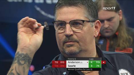 Gary Anderson findet beim Grand Slam of Darts zum richtigen Zeitpunkt in die Spur. Gegen Ryan Searle siegt der Schotte souverän mit 5:3.