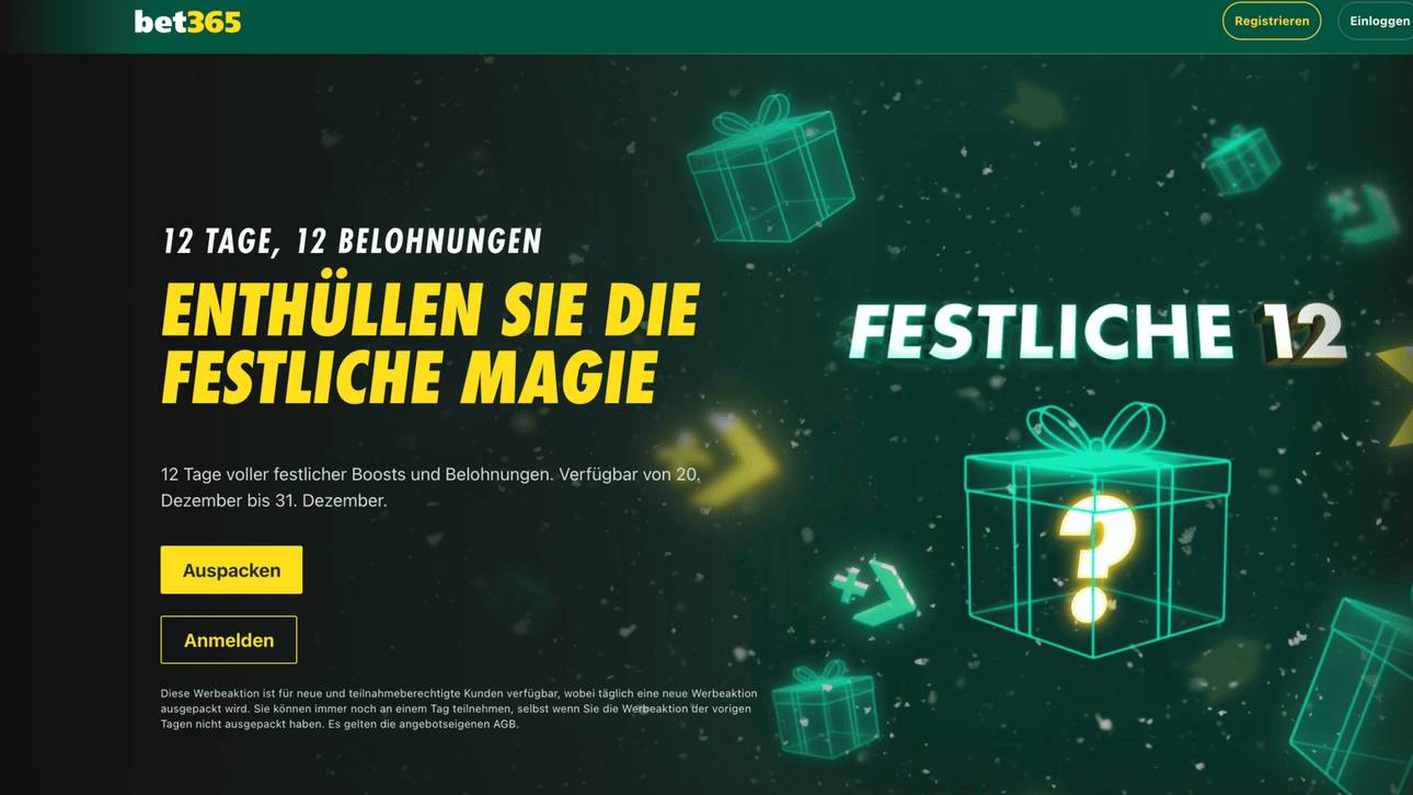 Deine „Festlichen 12“: Hol dir bei bet365 täglich Boosts für das Sport-Finale des Jahres!