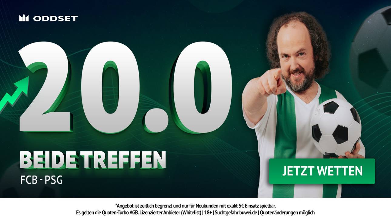 Quote 20,00 statt 1,28! ODDSET zündet den Quoten-Turbo zum Champions League-Kracher Bayern vs. PSG!