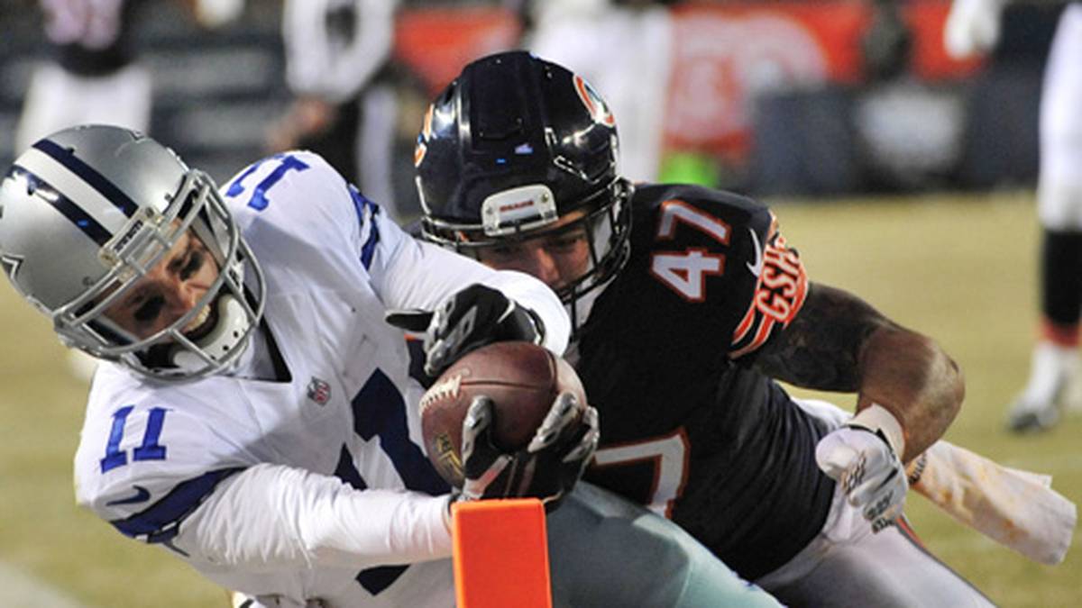 Auch Cole Beasley ist in Chicago gut drauf. Der Wide Receiver bringt den Ball zwei mal in die Endzone. Bei einem Touchdown ist Zentimeter-Arbeit gefragt