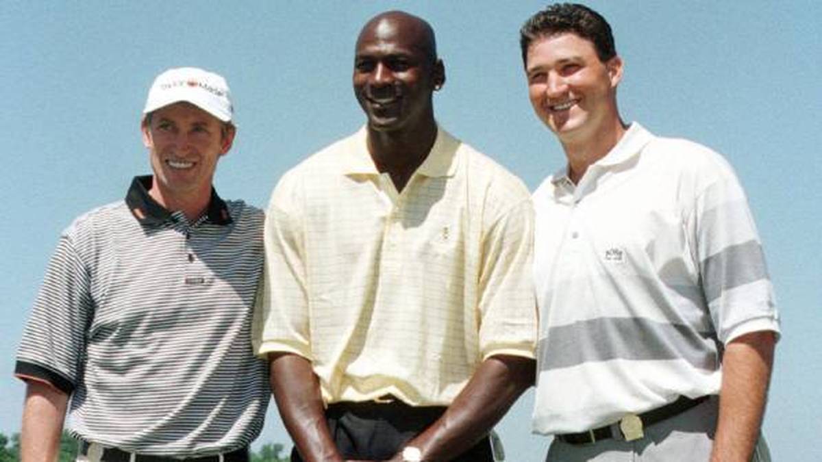 Drei Legenden unter sich: Wayne Gretzky (l.), Michael Jordan und Mario Lemieux (r.)