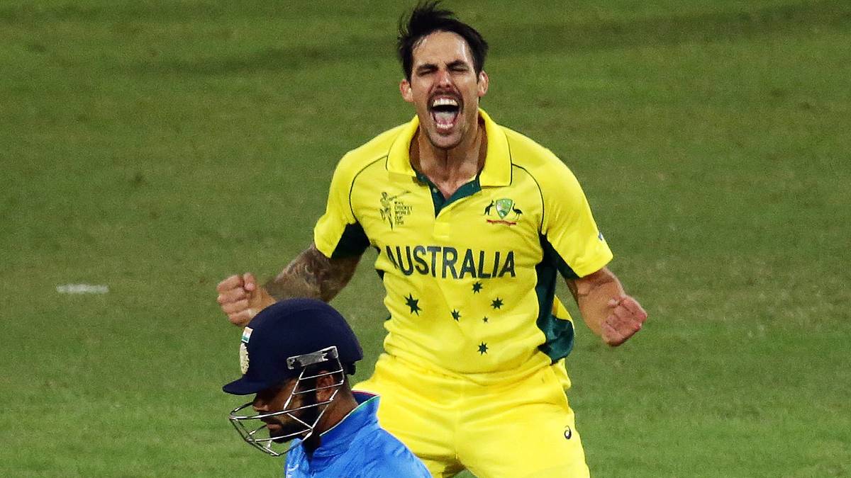 Mitchell Johnson von Australien jubelt beim WM-Halbfinale gegen Indien