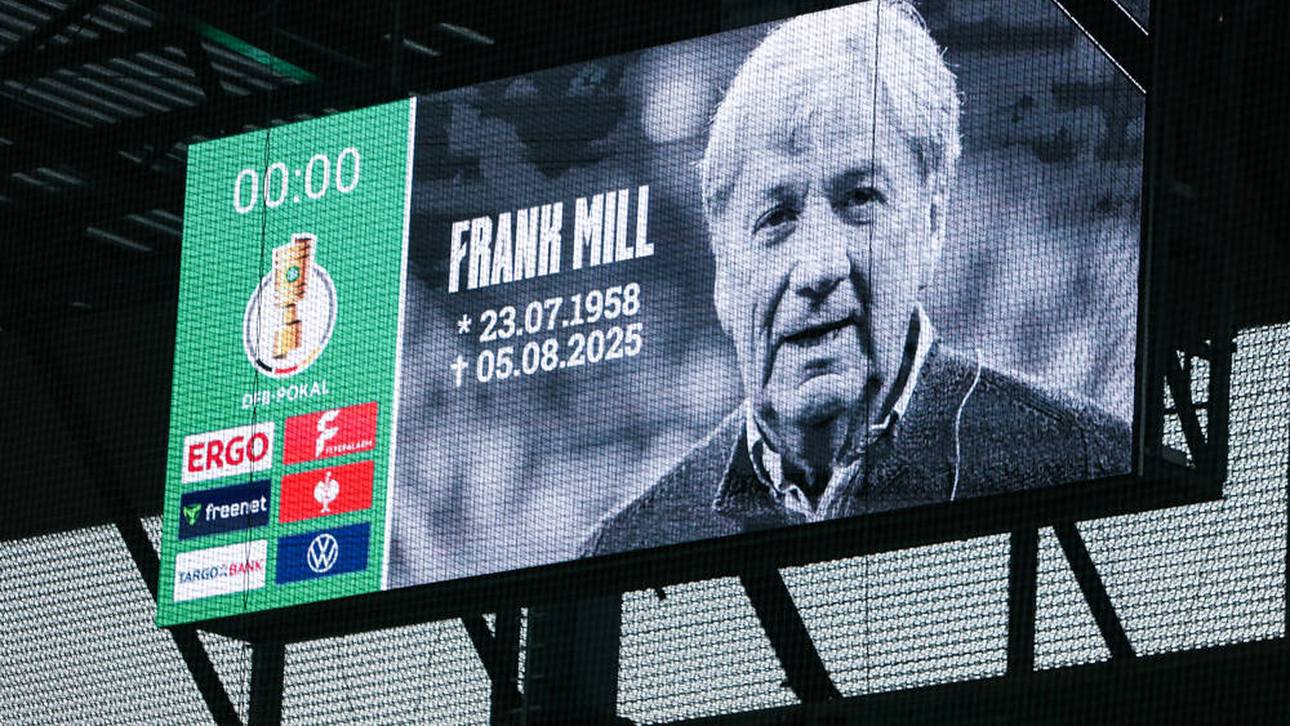 Eine Gedenkeinblendung für Frank Mill beim Pokalduell seiner Ex-Klubs Essen und Dortmund