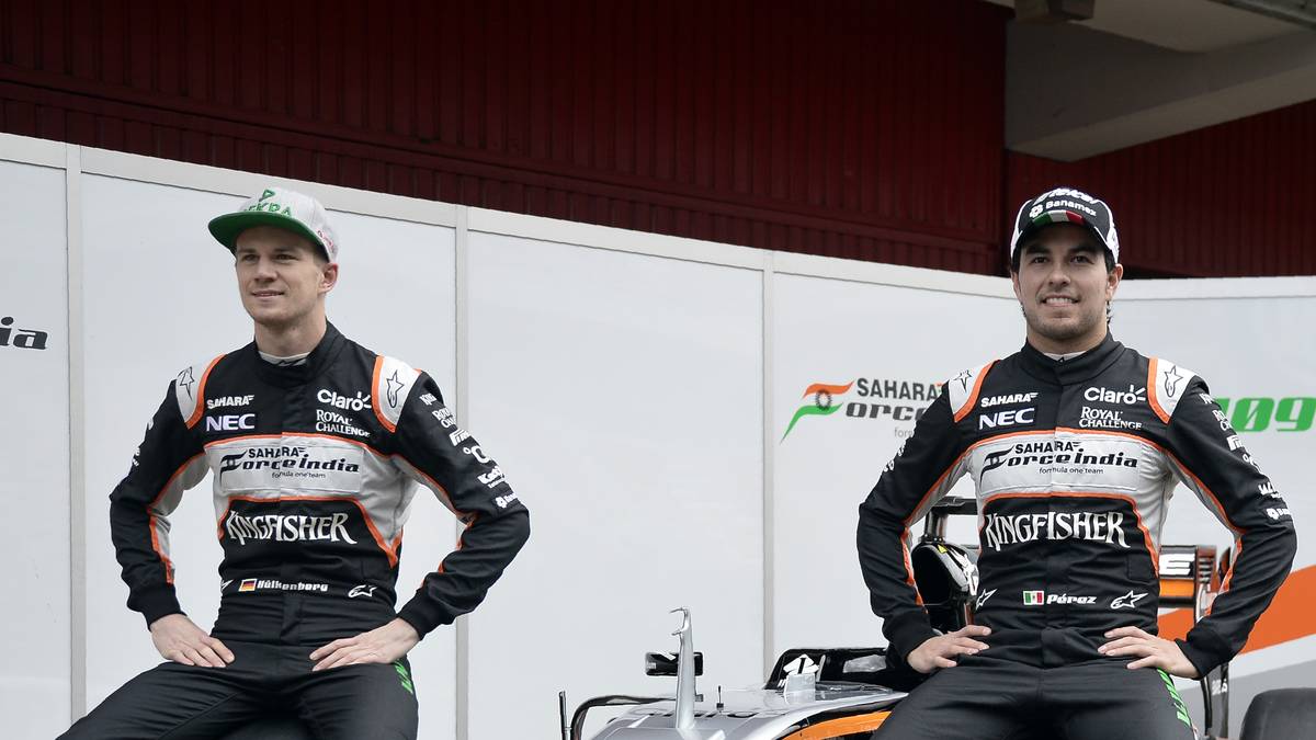 Gut zu laufen scheint der Force India. Nico Hülkengerg (r.) fährt am dritten Testtag Bestzeit