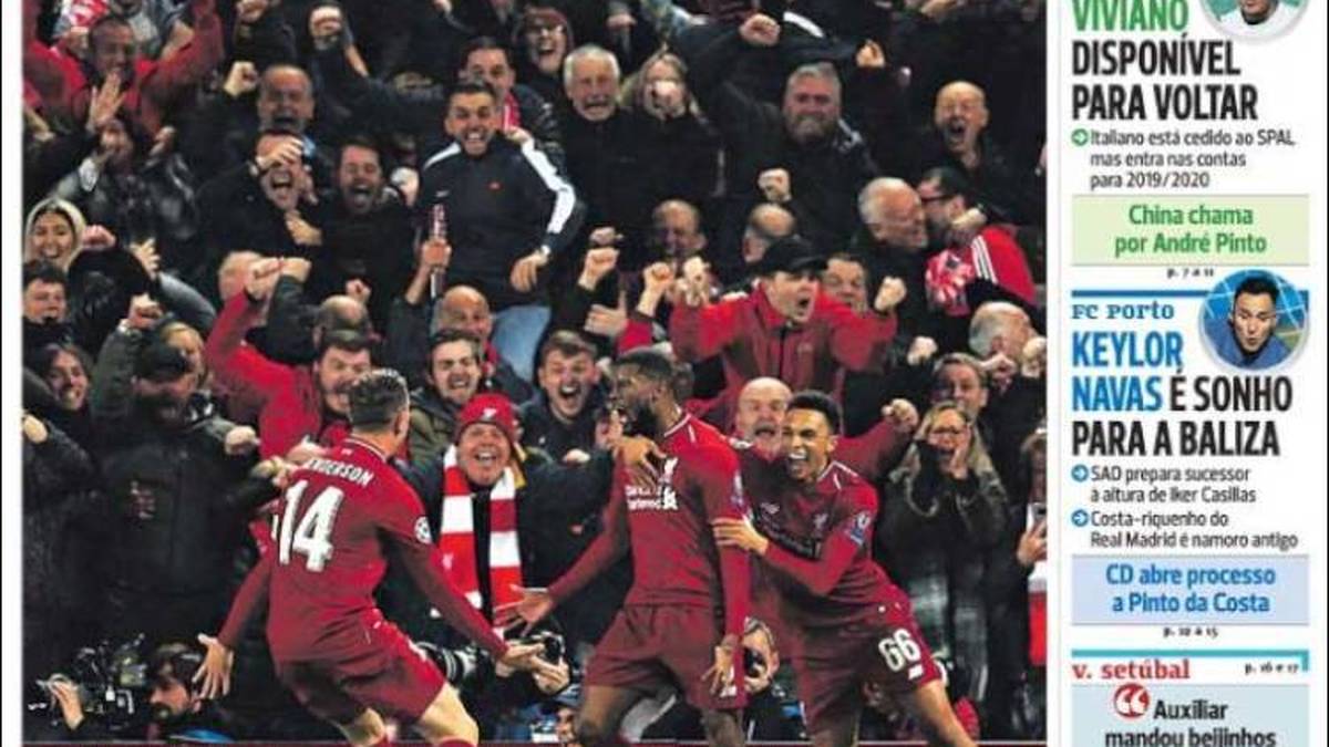 A Bola (Portugal): "Das Wunder von Anfield. Liverpool revolutioniert die Geschichte des Fußballs"