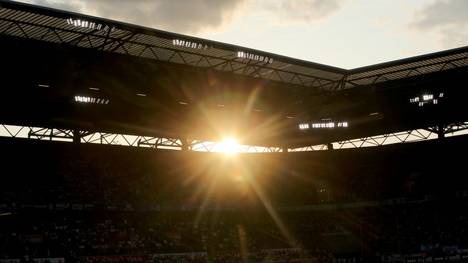 DUISBURG, GERMANY - JULY 31: Sunset during the 3. Liga match between MSV Duisburg and Preussen Muenster at Schauinsland-Reisen-Arena on July 31, 2019 in Duisburg, Germany. (Photo by Christof Koepsel/Getty Images for DFB)