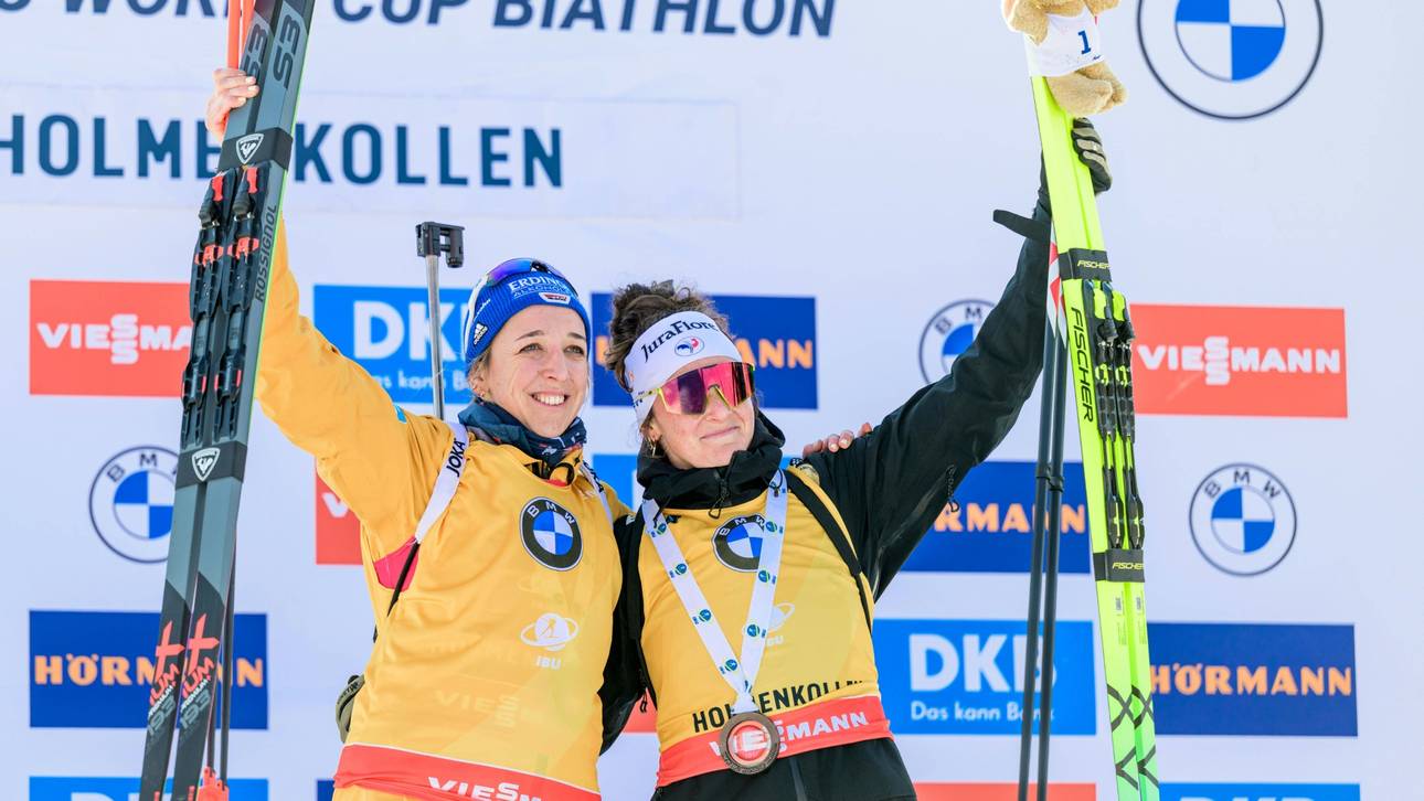 Preuß (l.) und Jeanmonnot (r.) beim Weltcupfinale