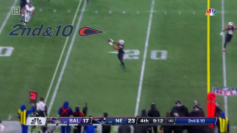 Jakob Johnson wird immer besser! Der Deutsche steht gegen Baltimore bei 64 Prozent aller Angriffsaktionen auf dem Feld und hat maßgeblichen Anteil am Sieg der Patriots.