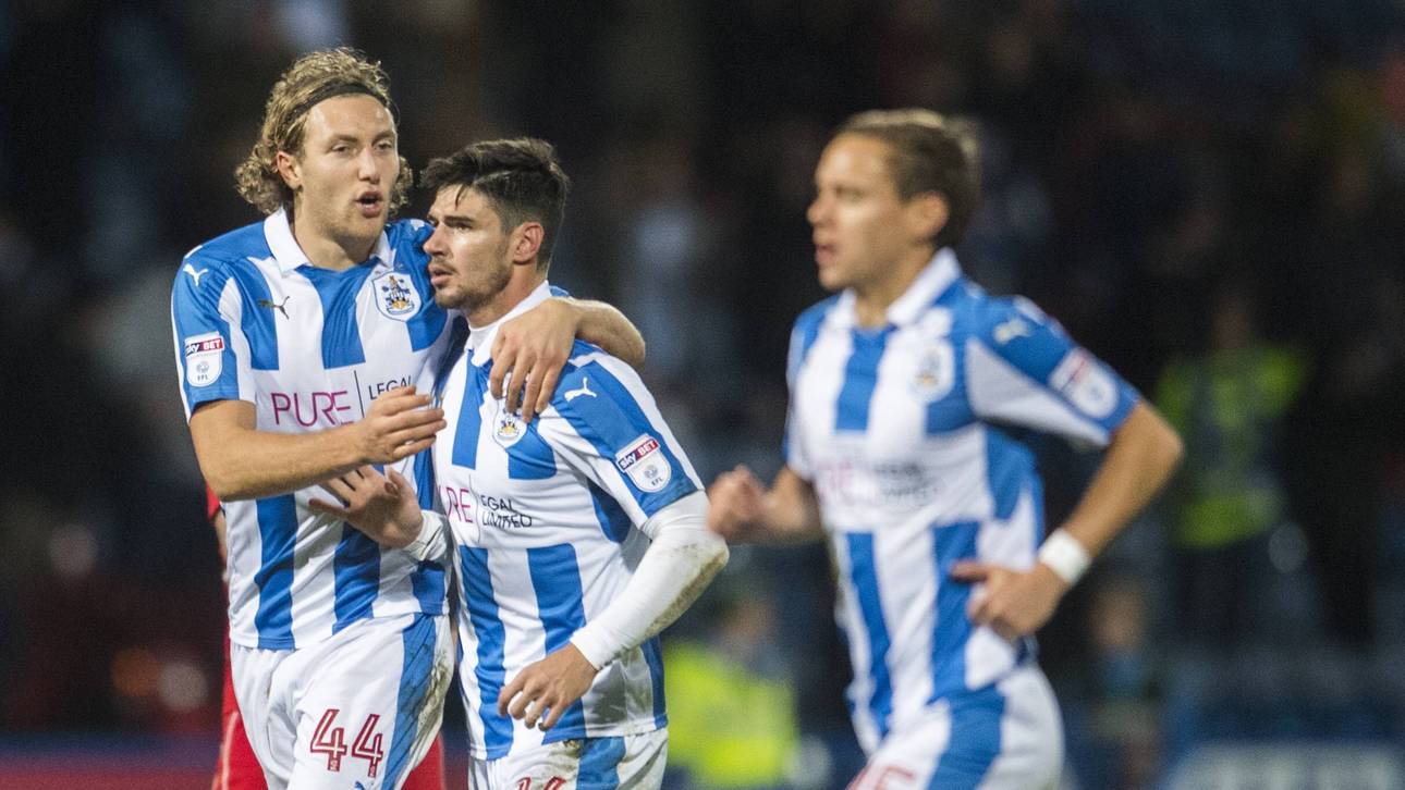 Deutsche Aufstiegshelden von Huddersfield (v.l.): Michael Hefele, Christopher Schindler und Chris Löwe