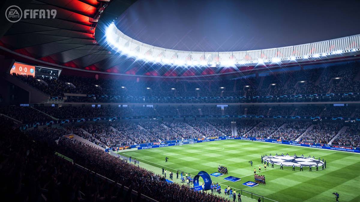 Eine bahnbrechende Änderung: Ab sofort ist die Champions League Teil des Spiels und kommt mit der offiziellen Hymne daher. Die Präsentation der Spiele passt sich den jeweiligen Stadien an, wie hier ein Screenshot des Wanda Metropolitano von Atletico Madrid zeigt