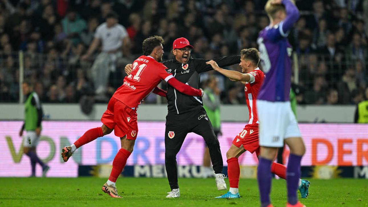 Pele Wollitz feierte den Sieg mit Cottbus gegen Ex-Klub Osnabrück ausgelassen