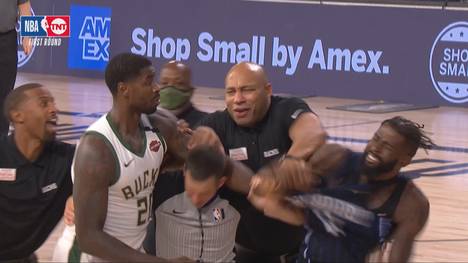 Giannis Antetokounmpo dreht im dritten Spiel gegen die Orlando Magic auf. Zwischendurch wird es hitzig und es kommt zur Schubserei.