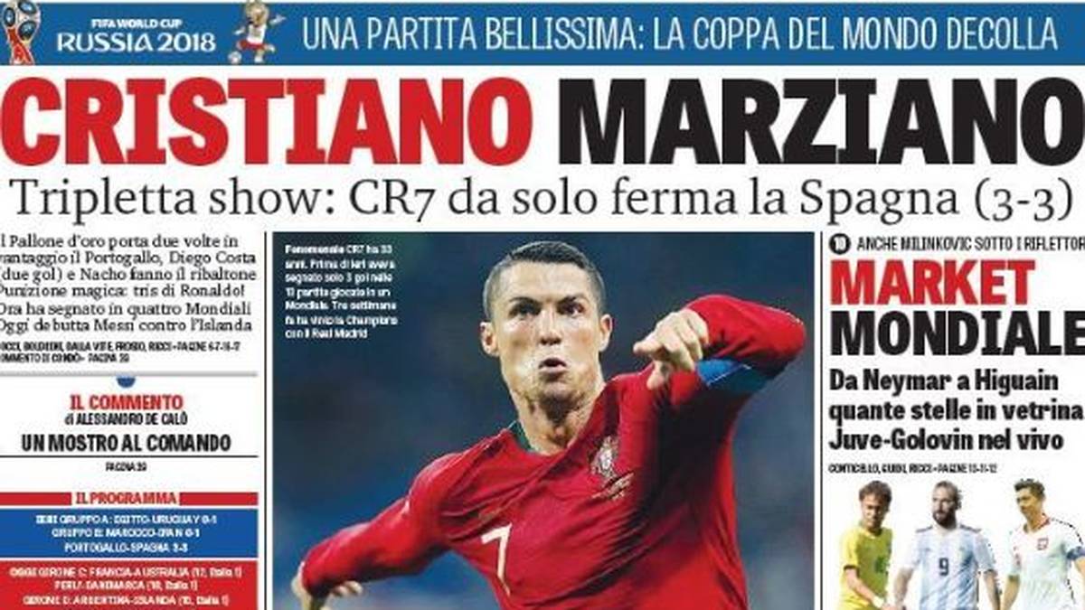 ITALIEN - Gazzetta dello Sport: "Cristiano, der Außerirdische. CR7 schaffte es im Alleingang, Spanien zu stoppen" 