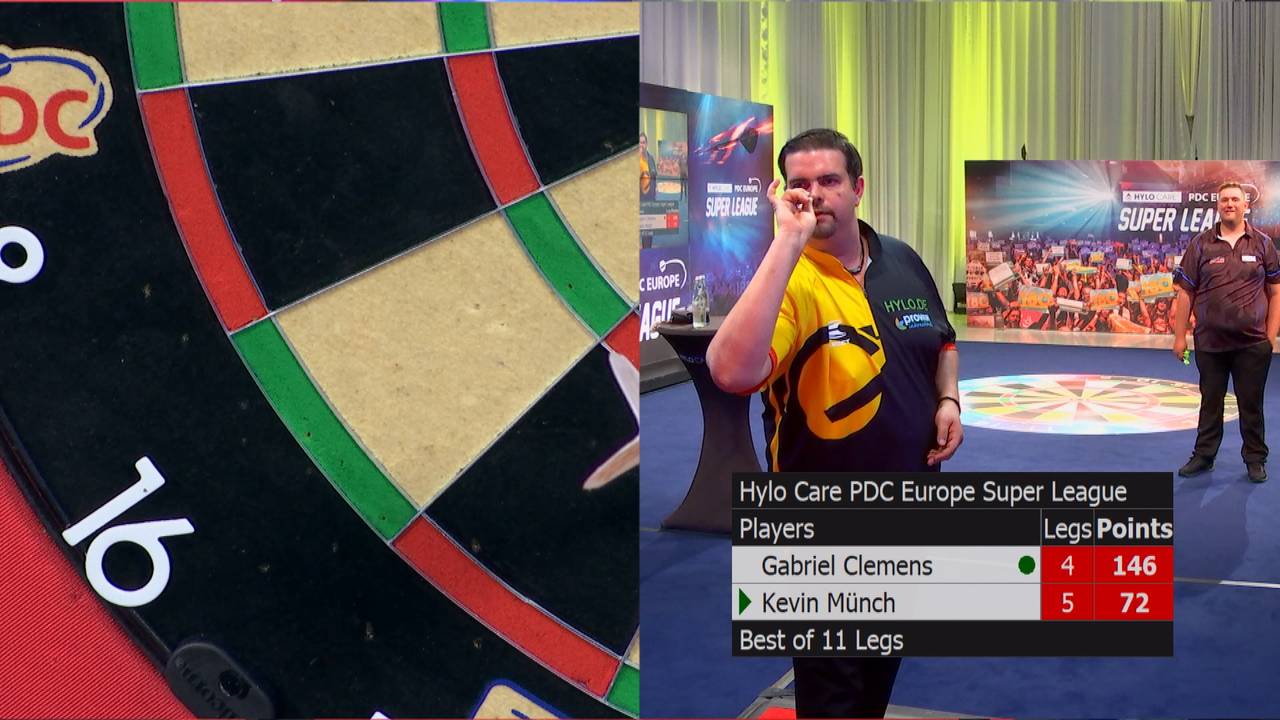 Gabriel Clemens gegen Kevin Münch bei der HYLO CARE PDC Europe Super League