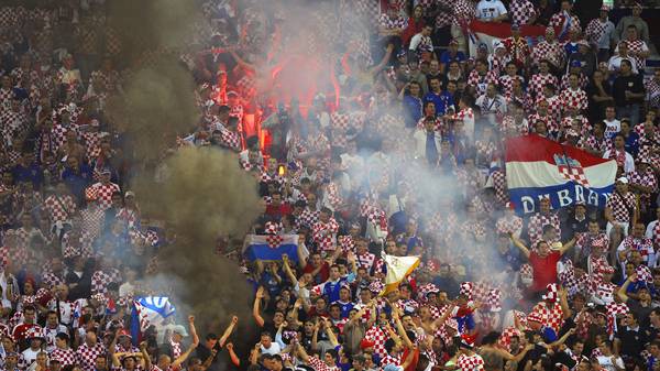 Croatian fans cheer after Croatian forwa