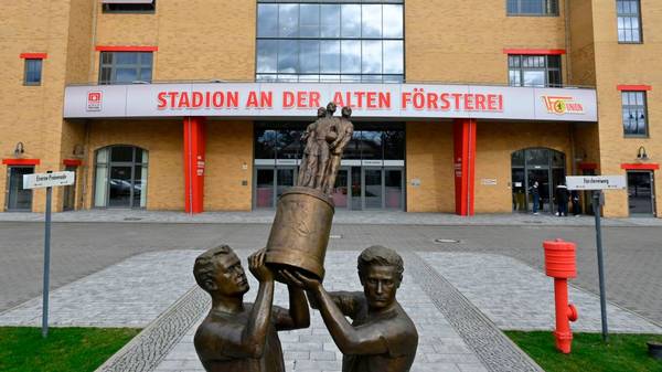 A statue commemorating Berlin football club FC Union Berlin's victory in  the East German Cup in 1968 stands in front of the club's stadium An der Alten Foersterei in Berlin on March 7, 2019. - Founded in 1966, Union were conceived as a "civilians' club", as opposed to the official army club Vorwaerts Berlin, and the club of the secret police - Dynamo Berlin. (Photo by John MACDOUGALL / AFP)        (Photo credit should read JOHN MACDOUGALL/AFP via Getty Images)