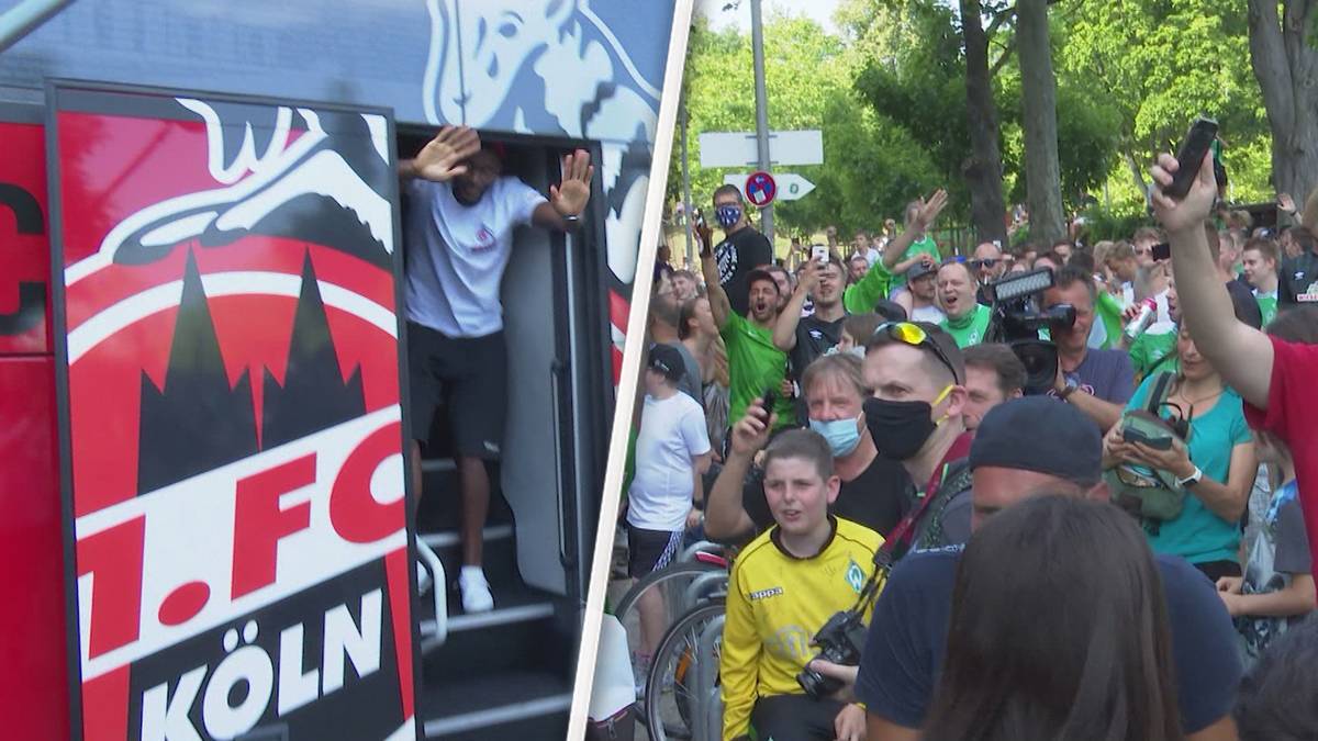 Skurrile Szene: Anthony Modeste lässt sich nach 1:6 von Werder-Fans feiern