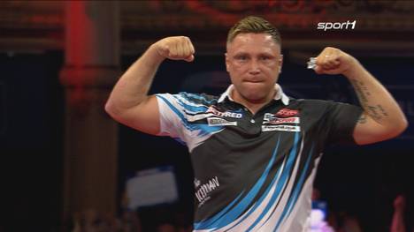 Gerwyn Price zeigt sich im Achtelfinale von seiner Schokoladenseite. Landsmann Clayton wird im Eiltempo überrollt. 
