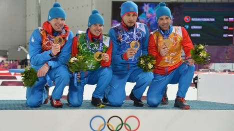 Die russischen Biathleten um Evgeny Ustyugov gewannen 2014 in Sotschi im Team Olympia-Gold