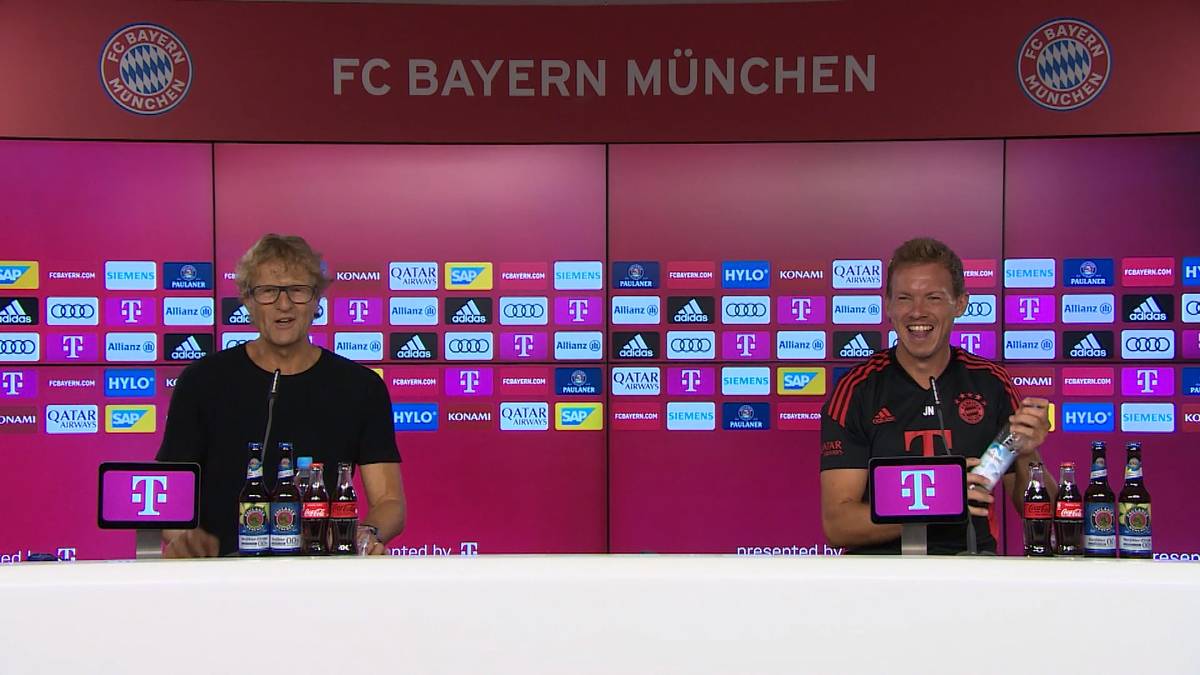 Der FCB-Pressesprecher Dieter Nickles sorgt bei der Pressekonferenz für einen Lacher. Irre Kronjuwelen-Aussage lässt sogar Julian Nagelsmann reagieren.