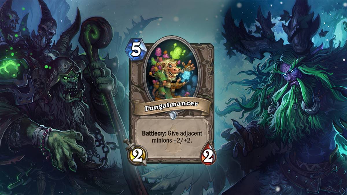 Fungumant (Fungalmancer) - Kampfschrei: Verleiht benachbarten Dienern +2/+2. Diese Karte wird zweimal im Deck gespielt