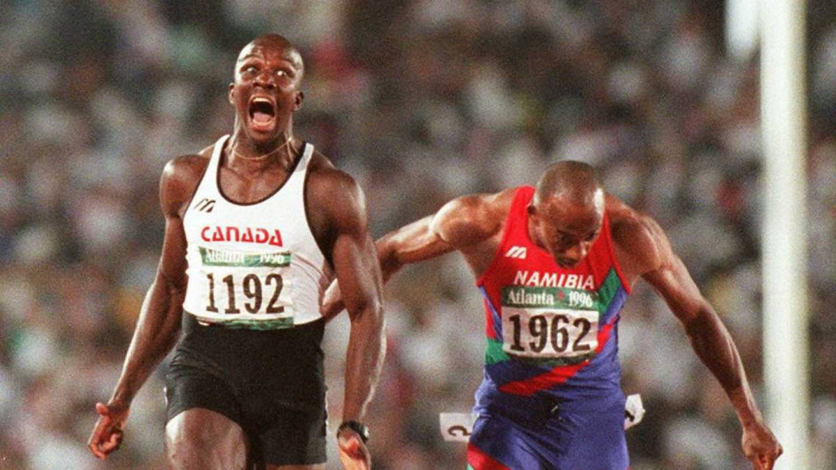 FRANK FREDERICKS 1992/96: Als ewiger Zweiter der Sprint-Athleten geht der Namibier (rot im Bild) in die Leichtathletik-Geschichte ein. Sowohl 1992 als auch 96 holt er bei Olympia über 100 und 200-Meter insgesamt vier Mal Silber und kann nie gewinnen