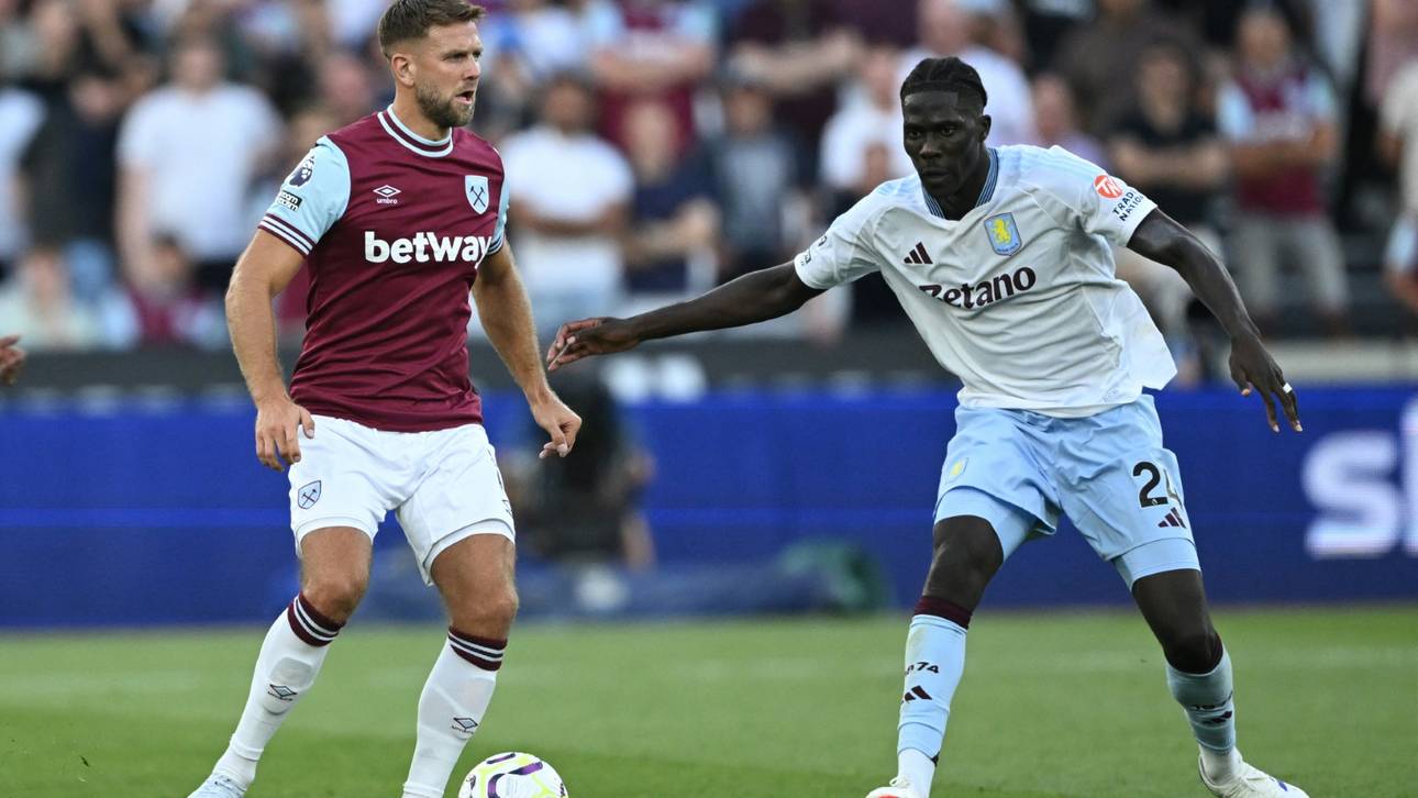 Füllkrug (l.) im Trikot von West Ham United