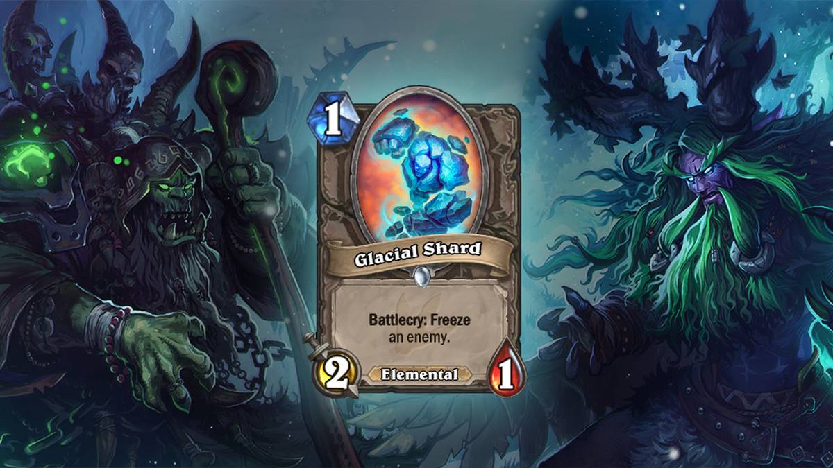 Gletschersplitter (Glacial Shard) - Kampfschrei: Friert einen Feind ein. Diese Karte wird zweimal im Deck gespielt