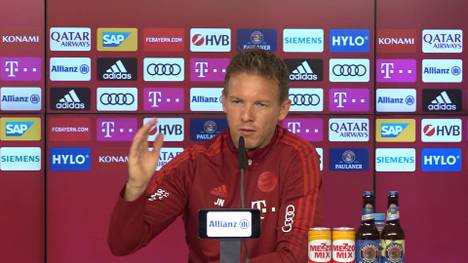 Julian Nagelsmann ist noch nicht zu einhundert Prozent zufrieden, wie sich seine Mannschaft im Gegenpressing verhält. Der Trainer erklärt das Verhalten seiner Stars mit einem Vergleich zur Formel 1.