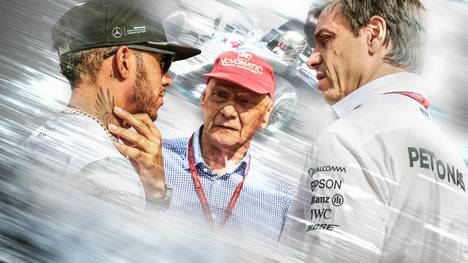 Schwieriges Verhältnis: Lewis Hamilton und die Mercedes-Oberen Niki Lauda und Toto Wolff (v.l.)