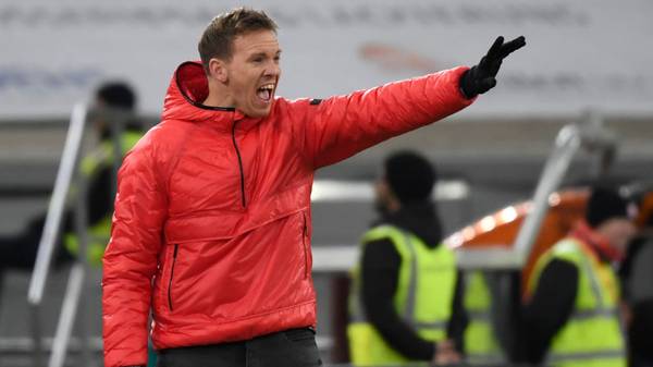Leipzig's German headcoach Julian Nagelsmann gestures during the German first division Bundesliga football match Fortuna Dusseldorf v RB Leipzig in Duesseldorf on December 14, 2019. (Photo by INA FASSBENDER / AFP) / DFL REGULATIONS PROHIBIT ANY USE OF PHOTOGRAPHS AS IMAGE SEQUENCES AND/OR QUASI-VIDEO (Photo by INA FASSBENDER/AFP via Getty Images)