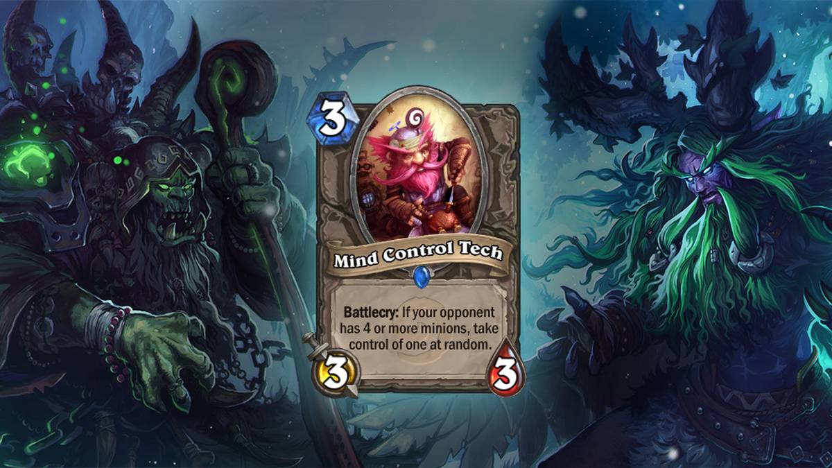 Gedankenkontrolleur (Mind Control Tech) - Kampfschrei: Falls Euer Gegner mind. 4 Diener hat, übernehmt zufällig die Kontrolle über einen davon. Diese Karte wird zweimal im Deck gespielt