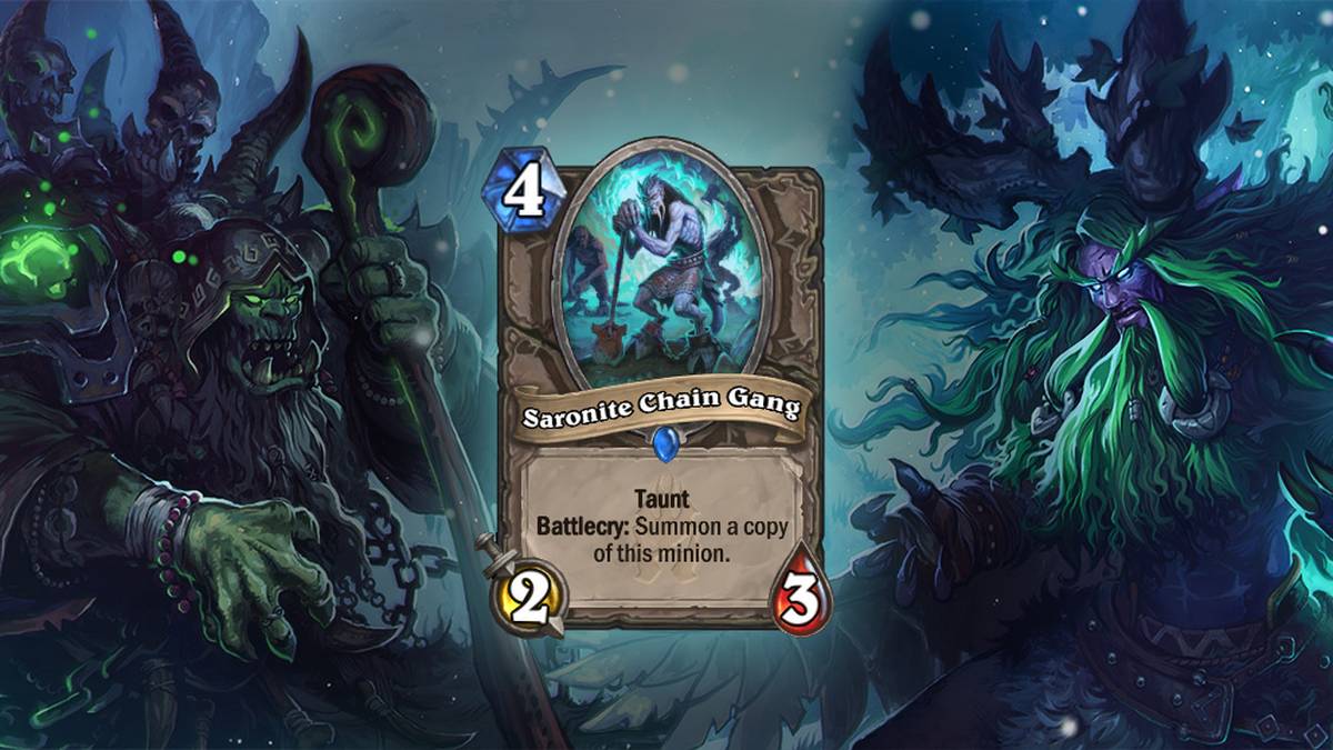 Saronitzwangsarbeiter (Saronite Chain Gang) - Spott. Kampfschrei: Ruft eine Kopie dieses Dieners herbei. Diese Karte wird zweimal im Deck gespielt