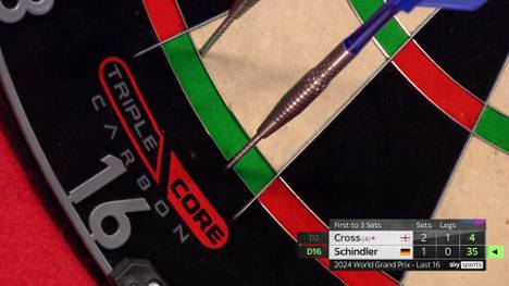 Martin Schindler verliert im Achtelfinale des Darts World Grand Prix gegen Rob Cross. Dabei kämpft er sich zunächst mit einer bärenstarken Serie zurück ins Spiel - bis ihm ein Problem zum Verhängnis wird.