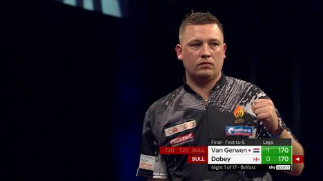 Newcomer Chris Dobey spielt am ersten Spieltag der Premier League of Darts im Finale gegen Michael van Gerwen direkt das 170er Finish.