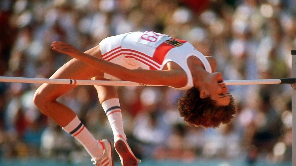 Ulrike Meyfarth bei ihrem Olympiasieg in Los Angeles 1984