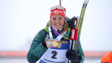 Denise Herrmann mit ihren drei WM-Medaillen