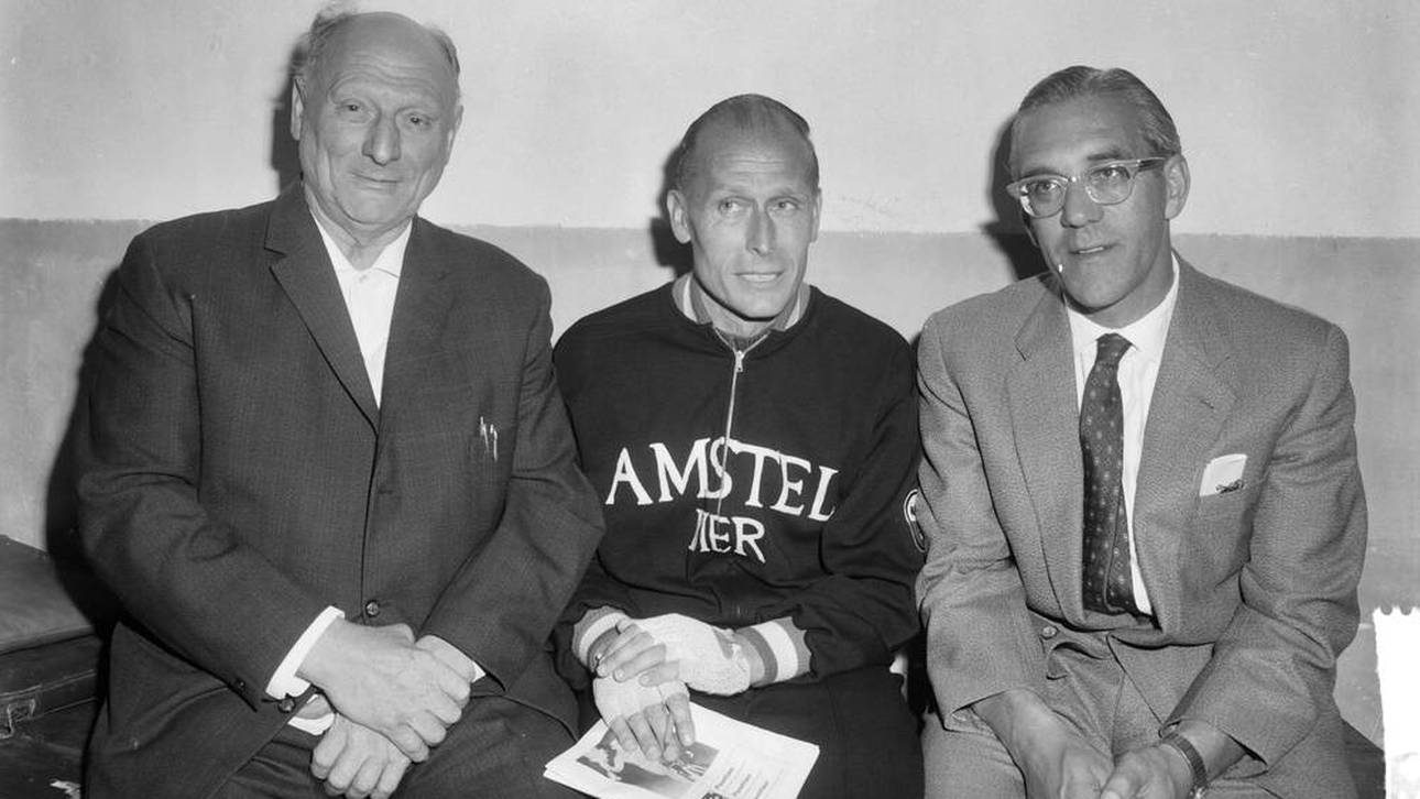 Piet Moeskop und seine Erben Jan Derksen und Arie van Vliet (v.l.) bei einer Begegnung in Amsterdam 1963