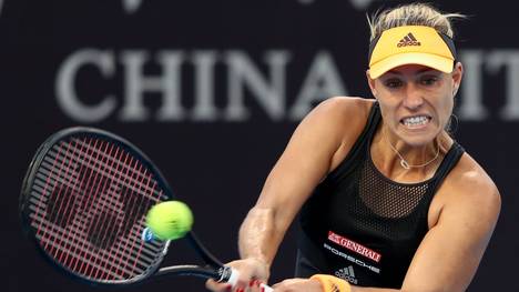 BEIJING, CHINA - OCTOBER 01:  Angelique Kerber of Germany in action against Polona Hercog of Slovenia during the Women's Singles 2nd Round of 2019 China Open at the China National Tennis Center on October 1, 2019 in Beijing, China.  (Photo by Lintao Zhang/Getty Images)