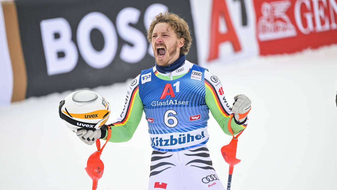 Linus Straßer nach seinem "Kitz"-Triumph: erst der Jubelschrei, dann sank er von Gefühlen übermannt auf die Knie