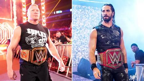 Brock Lesnar (l.) landete beim WWE Draft 2019 bei SmackDown, Seth Rollins bei RAW