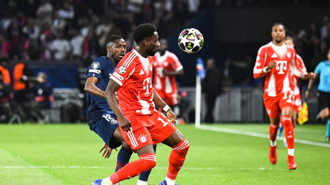 Alphonso Davies im Zweikampf mit Ousmane Dembélé 