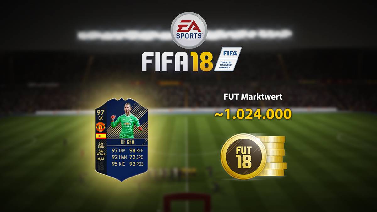 Das Tor hütet die TOTY-Karte von Manchester Uniteds David De Gea. Die Kosten liegen bereits im siebenstelligen Bereich