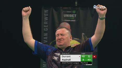 Glen Durrant erfüllt sich seinen großen Traum und gewinnt die Premier League 2020. Im Finale besiegt er Youngster Nathan Aspinal mit 11:8.