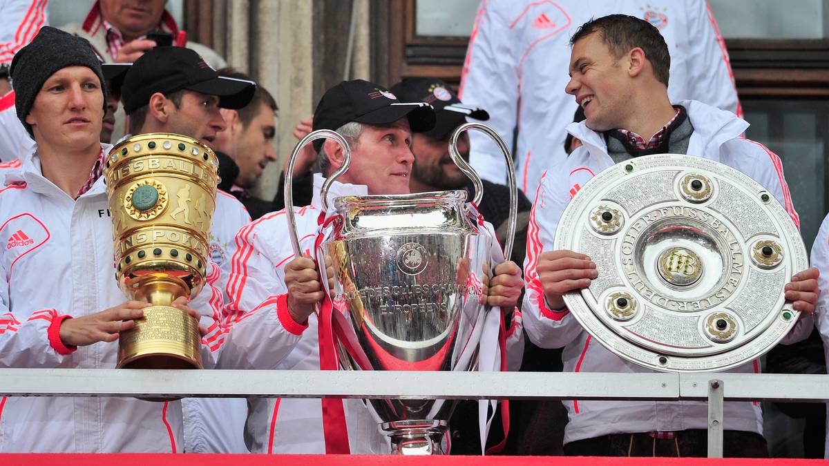 FC Bayern Muenchen Celebrate Winning Bundesliga, Champions League and DFB Cup