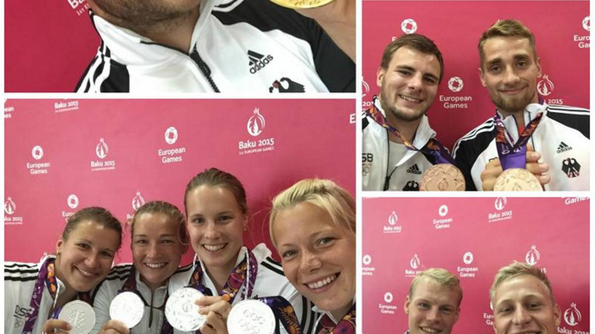 Und er ist nicht der einzige, der gleich so richtig abräumt. Die deutschen Kanuten fahren reihenweise auf Podium. Allen voran Max Hoff (links oben), der das erste Gold der Spiele für Deutschland holt