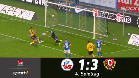 Dynamo Dresden hat auch gegen Hansa Rostock gewonnen und bleibt zum Zweitliga-Saisonstart ungeschlagen. Durch einen Blitzstart und einen Doppelschlag entscheidet Dynamo das Ostduell für sich.