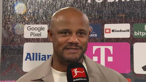 Beim 5:1-Auftaktsieg gegen den VfB Stuttgart fiel Bayerns erstes Tor erneut nach einem Standard. Nach dem Spiel dankt Vincent Kompany seinen Co-Trainern Giacomo Stey und Aaron Danks.