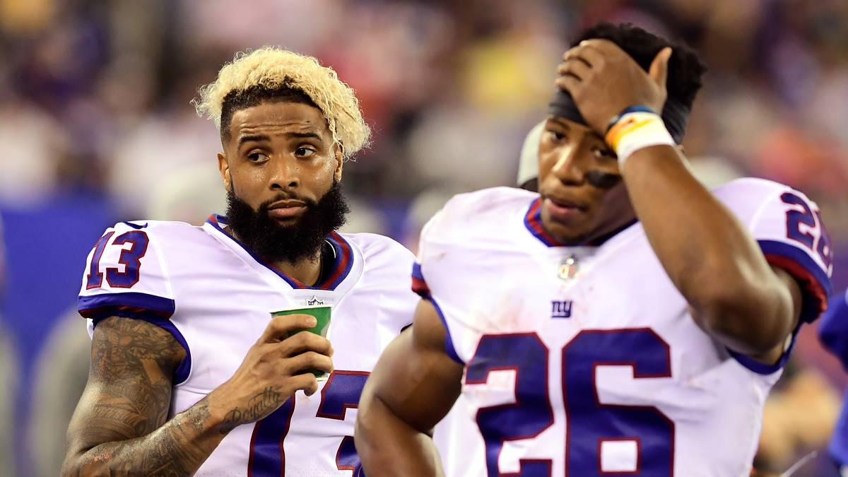 Auch das Super-Duo Odell Beckham (l.) und Saquon Barkley wird in der NFL-Postseason nicht mitmischen. Sieben Pleiten bei nur einem Sieg stehen aktuell für die Giants zu Buche. Trotz schwächelnder Gegner in der Division - mit dieser Bilanz ist absolut nichts zu holen
