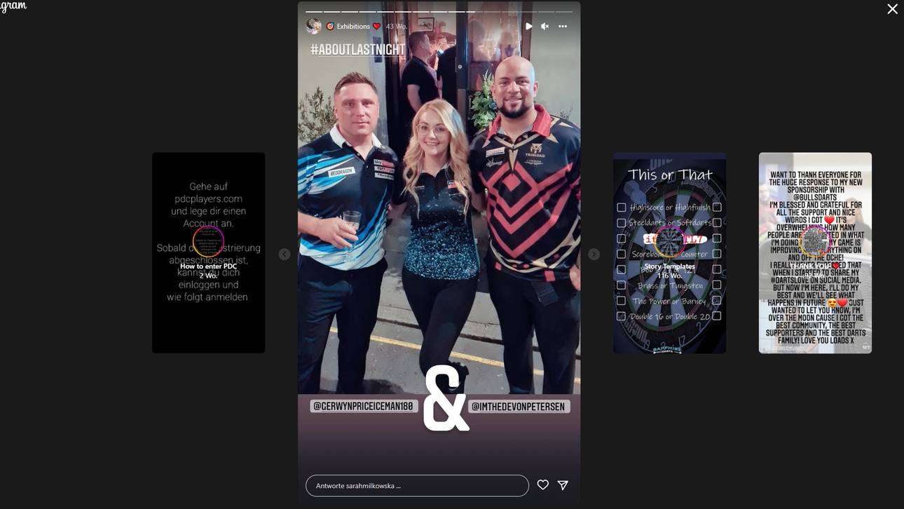 Auf Events trifft sie auch auf Darts-Größen wie Gerwyn Price (l.) und Devon Petersen (r.)